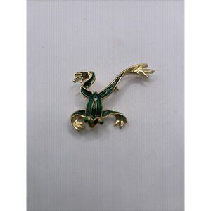 Green Enamel Good Tone Leaping Frog Pin Brooch